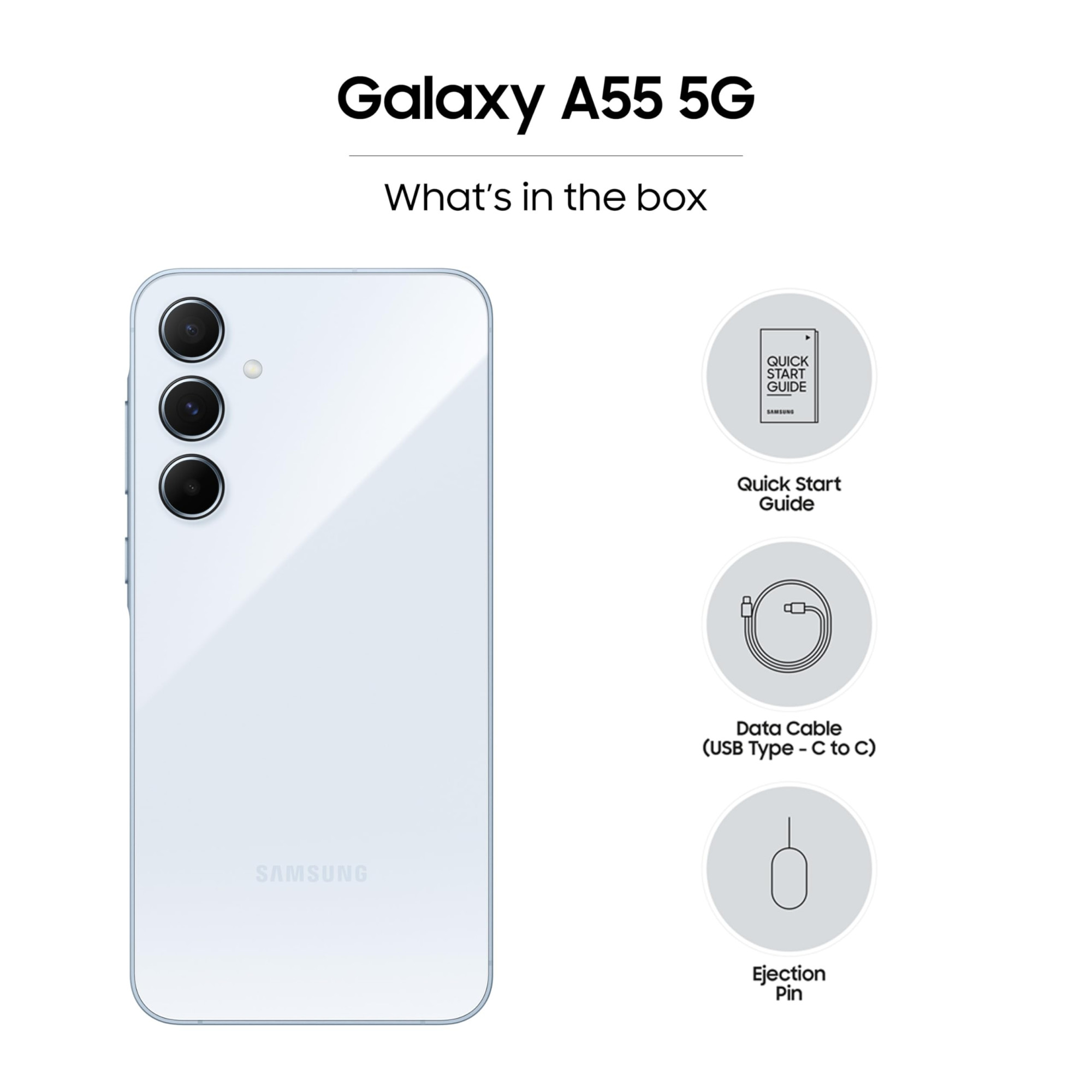 Samsung Galaxy A55 5G Awesome Iceblue 8GB RAM 256GB Storage  Metal Frame  50 MP Main Camera OIS  Nightography  IP67  Corning Gorilla Glass Victus  sAMOLED with Vision Booster