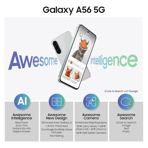 Samsung Galaxy A56 5G Awesome Graphite 12GB 256GB  Awesome Intelligence Circle to Search Intelligent Editing  Awesome 6 OS  6 Years Security Updates  IP67