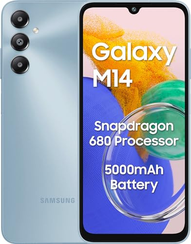 Samsung Galaxy M14 4G Arctic Blue4GB64GB  50MP Triple Cam  5000mAh Battery  Snapdragon 680 Processor  2 Gen OS Upgrade  4 Year Security Update  8GB RAM with RAM Plus  Without Charger