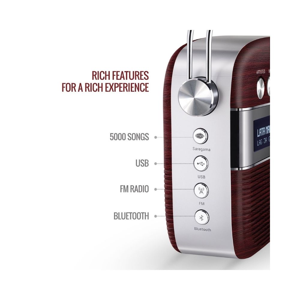 Saregama Carvaan Hindi - Portable Music Player with 5000 Preloaded Songs FMBTAUX Cherrywood Red - Without App