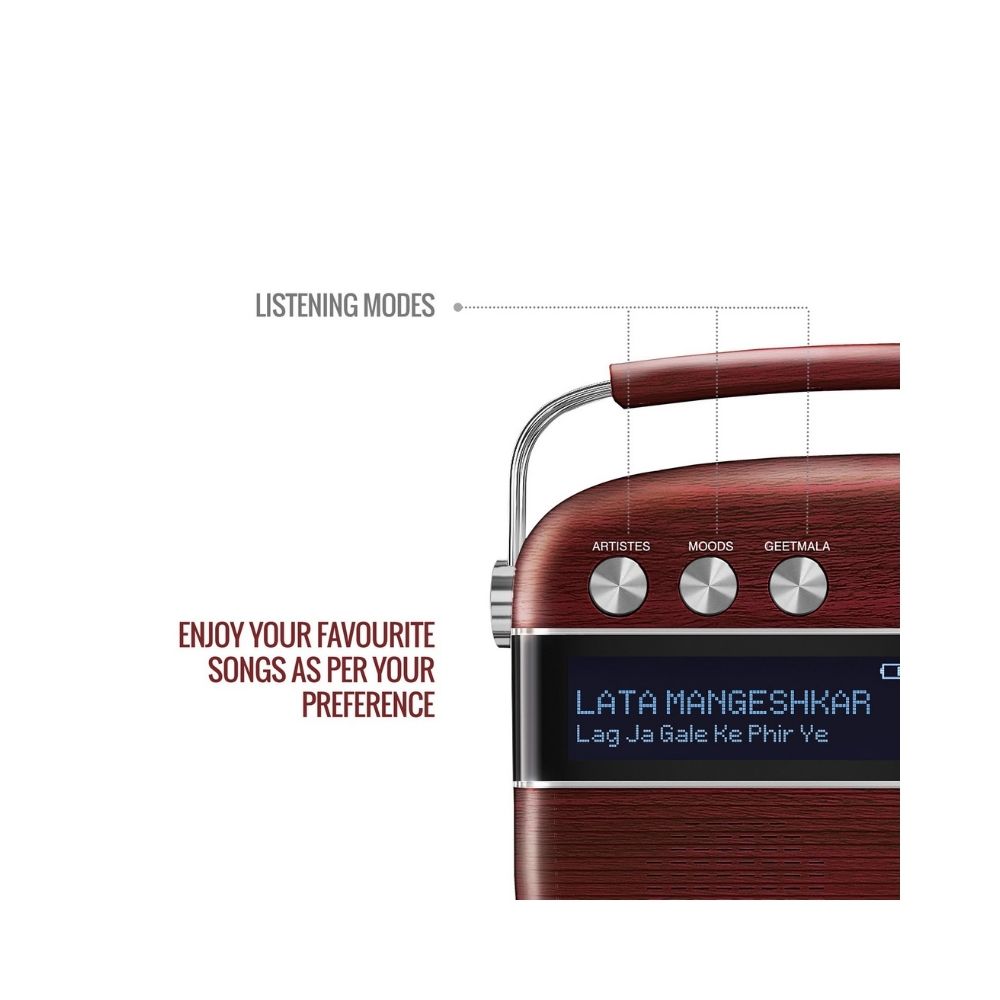 Saregama Carvaan Hindi - Portable Music Player with 5000 Preloaded Songs FMBTAUX Cherrywood Red - Without App