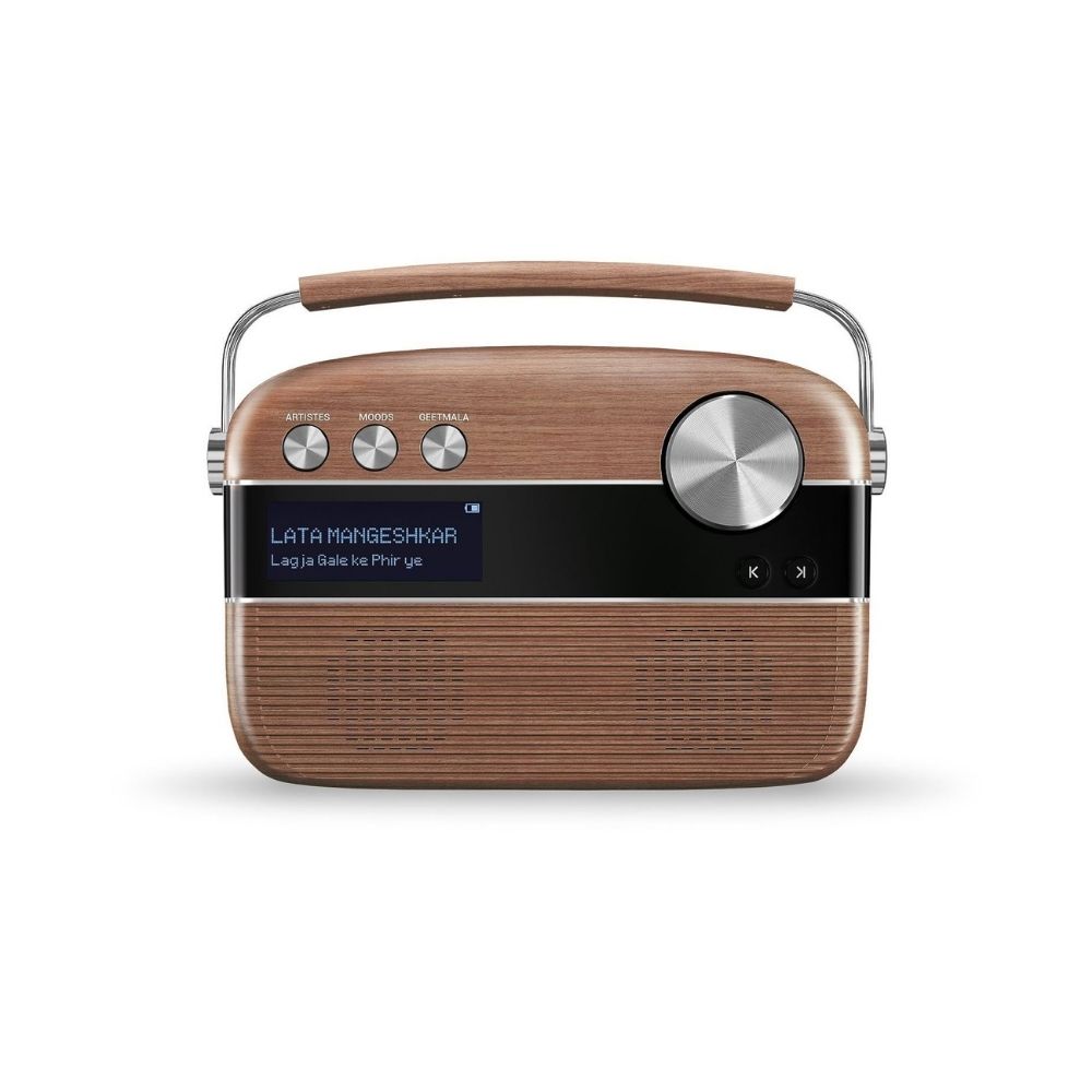 Saregama Carvaan Hindi - Portable Music Player with 5000 Preloaded Songs FMBTAUX Oak Wood Brown - Without App