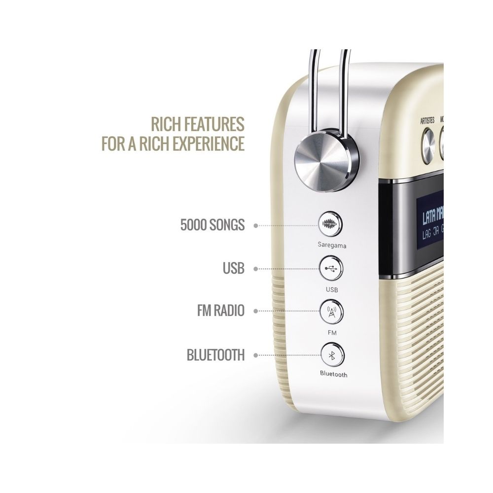 Saregama Carvaan Hindi - Portable Music Player with 5000 Preloaded Songs FMBTAUX Porcelain White - Without App