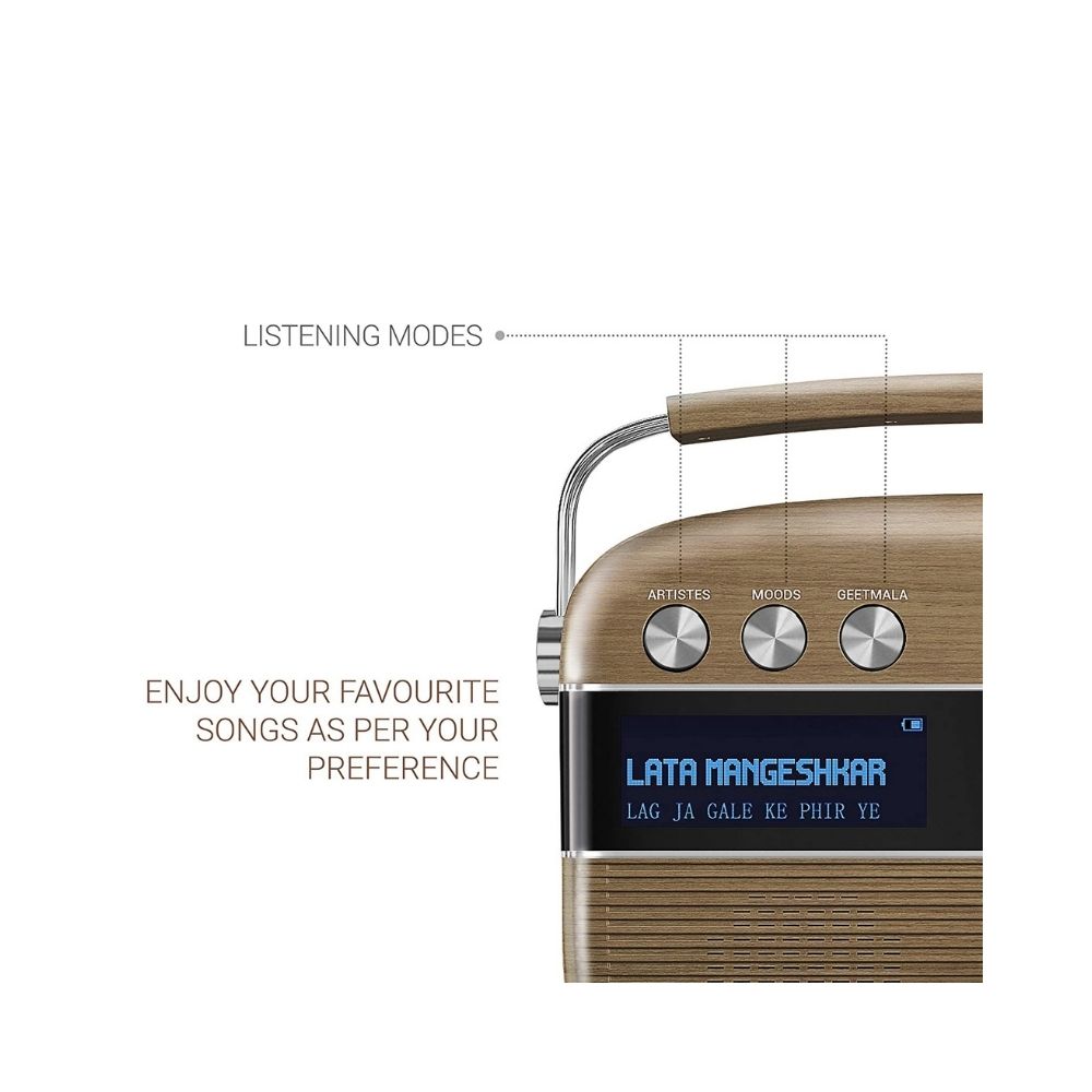 Saregama Carvaan Hindi - Portable Music Player with 5000 Preloaded Songs FMBTAUXM Walnut Brown - Without App