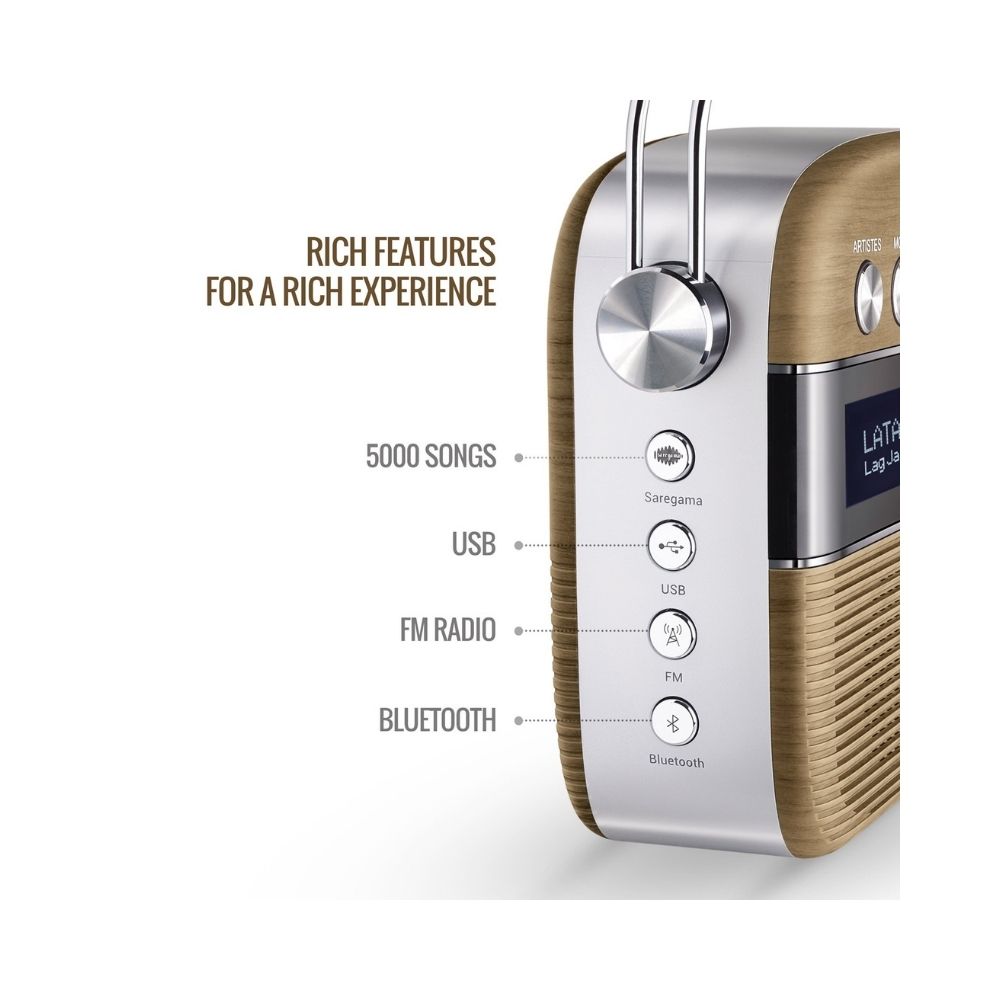 Saregama Carvaan Hindi - Portable Music Player with 5000 Preloaded Songs FMBTAUXM Walnut Brown - Without App
