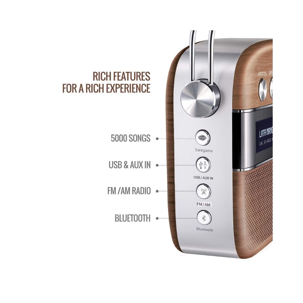 Saregama Carvaan Premium- Portable Music Player with 5000 Preloaded Songs FMBTAUX-Oakwood Brown