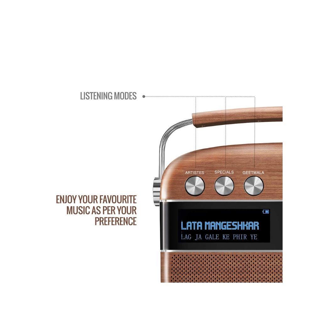 Saregama Carvaan Premium- Portable Music Player with 5000 Preloaded Songs FMBTAUX-Oakwood Brown