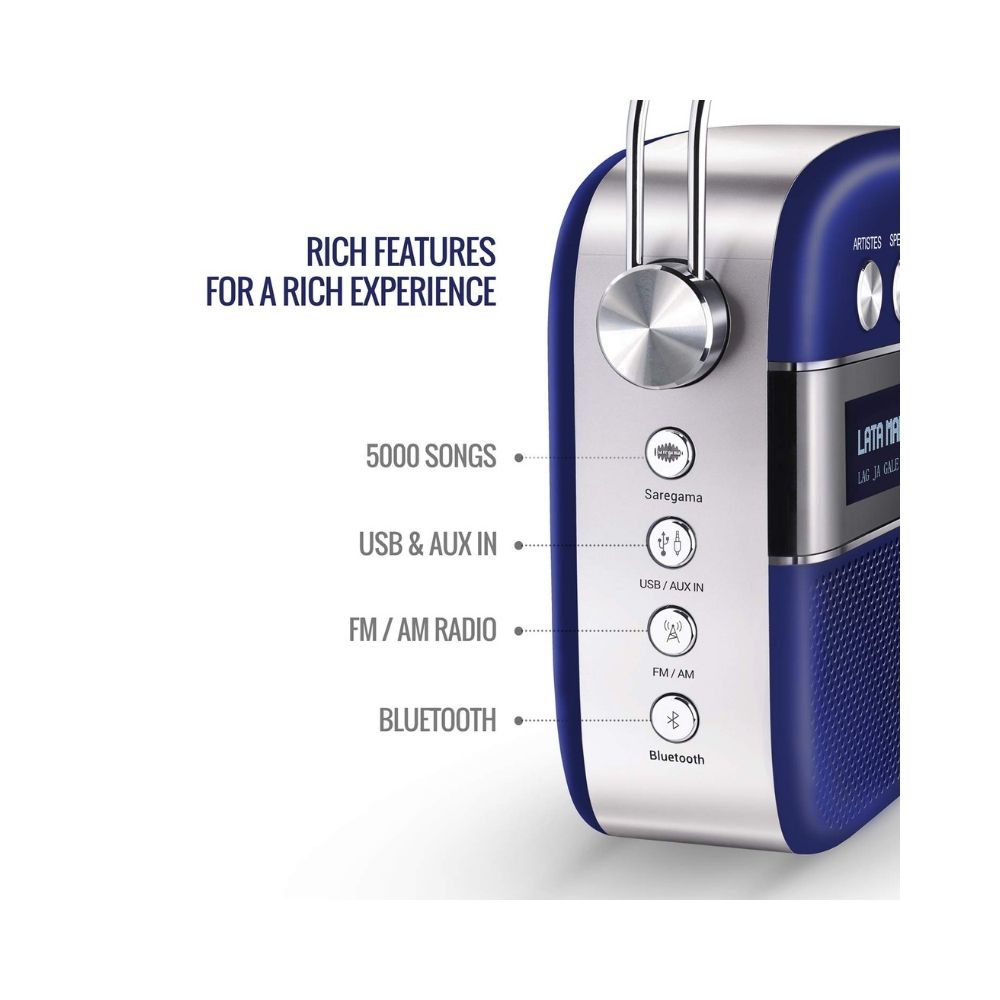 Saregama Carvaan Premium Hindi - Portable Music Player with 5000 Preloaded Songs FMBTAUX-Royal Blue