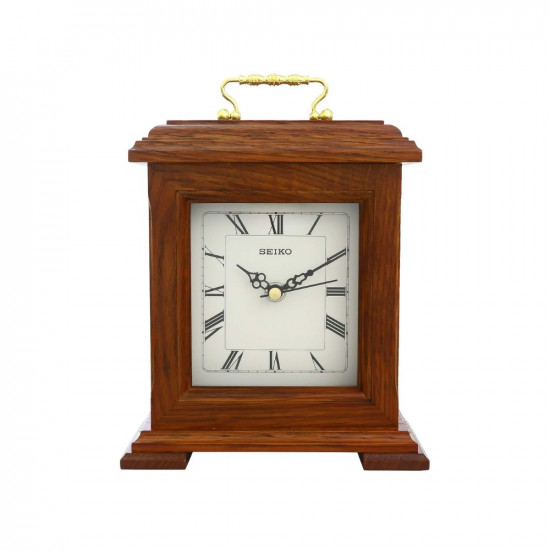 SEIKO Wooden Table Clock (Qxg337Zn, Brown, 20.3 x 17.7 cm)
