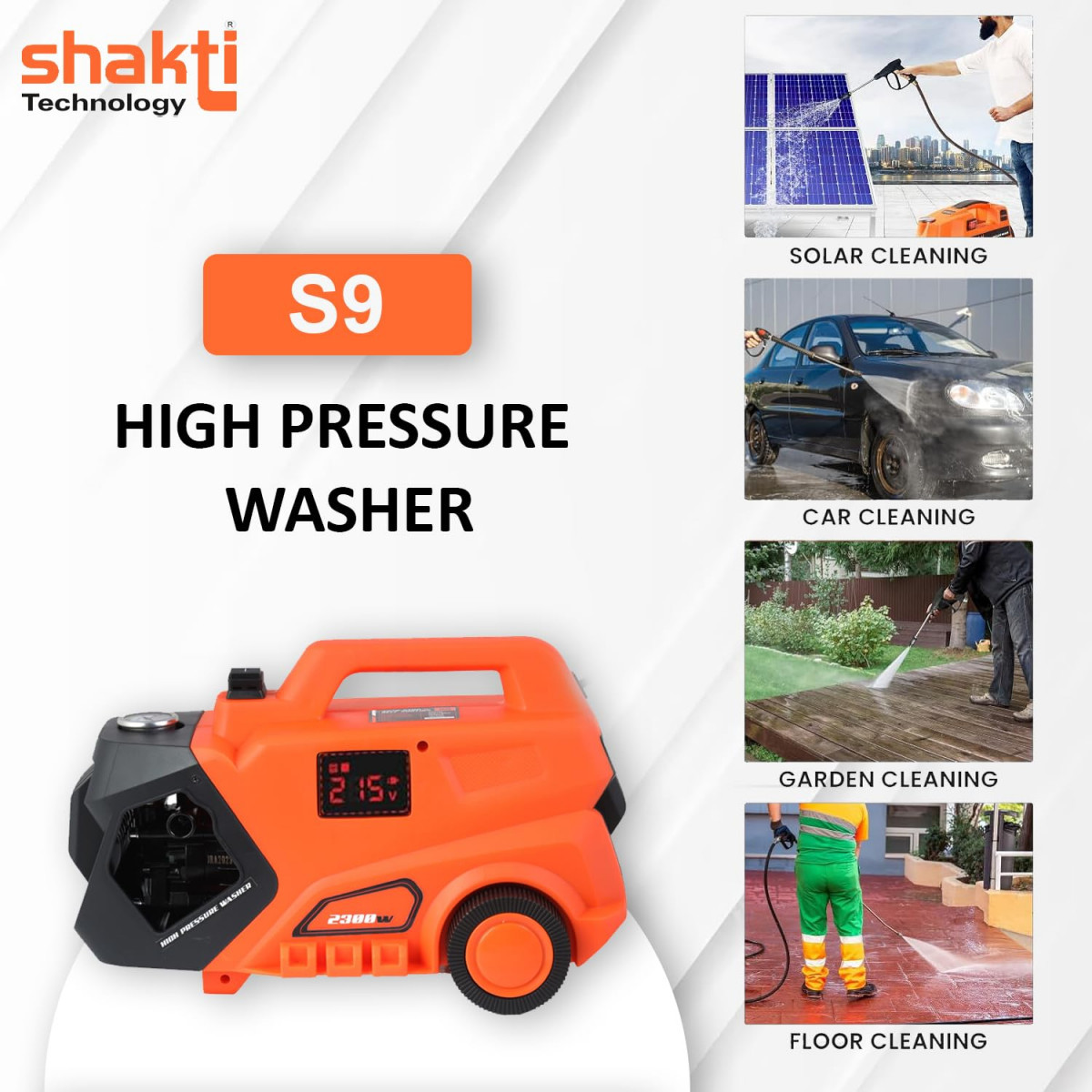 Shakti Technology S9 High Pressure Car Washer Machine with Copper Winding 2300 Watts and Pressure 150 Bar for Cleaning Car Bike  Home Digital Display