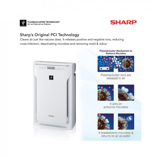 SHARP Room Air Purifier FP-A80M-W (White) with Plasmacluster Ion Technology, Ion Shower Mode, Odour & Dust Sensor, AQI Indicator, True HEPA & Deodorizing Filter| Coverage Area: up to 680 ft²