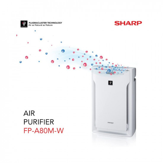 SHARP Room Air Purifier FP-A80M-W (White) with Plasmacluster Ion Technology, Ion Shower Mode, Odour & Dust Sensor, AQI Indicator, True HEPA & Deodorizing Filter| Coverage Area: up to 680 ft²