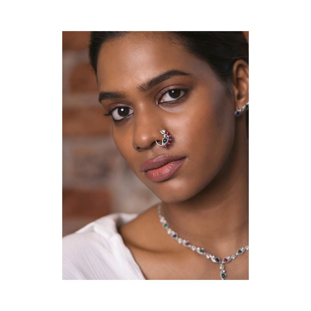 Flower Power Nath Nose Ring With Hair Chain - Art Jewelry Women Accessories  | World Art Community