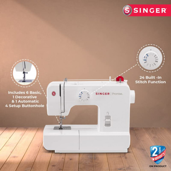 Singer Promise 1408 Automatic Zig-Zag Electric Sewing Machine 8 Built-in Stitches 24 Stitches Functions White Metal Frame