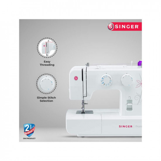 Singer Promise 1412 Automatic Zig-Zag Electric Sewing Machine 12 Built-in Stitches 18 Stitch Functions White Metal Frame