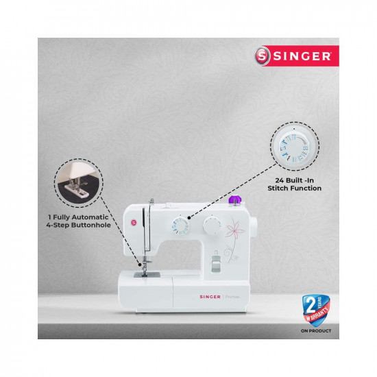 Singer Promise 1412 Automatic Zig-Zag Electric Sewing Machine 12 Built-in Stitches 18 Stitch Functions White Metal Frame