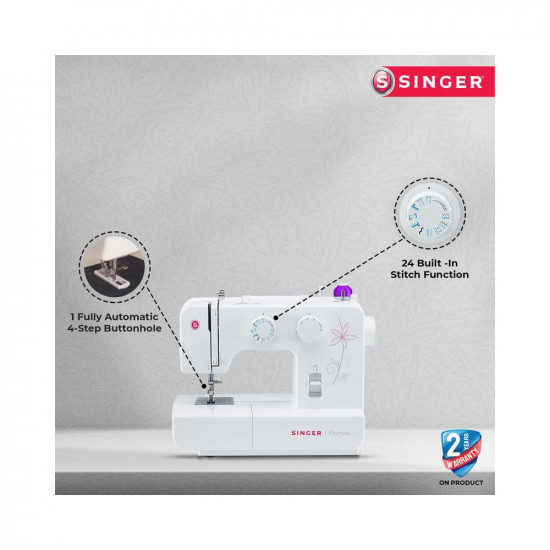 Singer Promise 1412 Automatic Zig-Zag Electric Sewing Machine, 12 Built-in Stitches, 18 Stitch Functions (White) Metal Frame