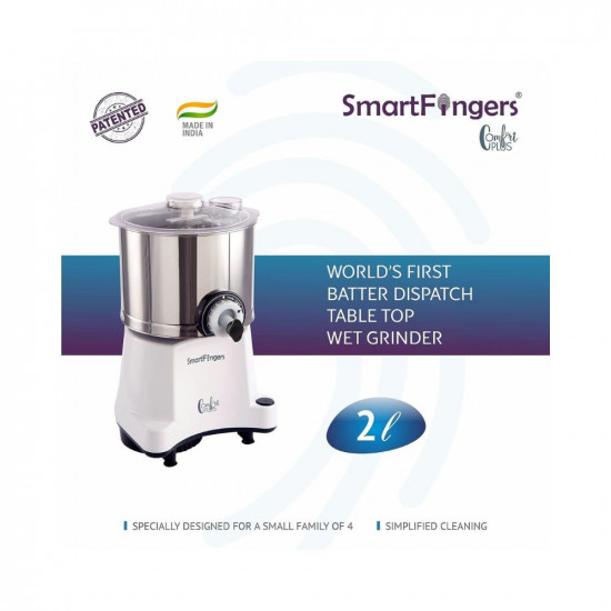 SmartFingers Comfort Plus Table Top Magic Wet Grinder 230V 50hz 2 Liter White