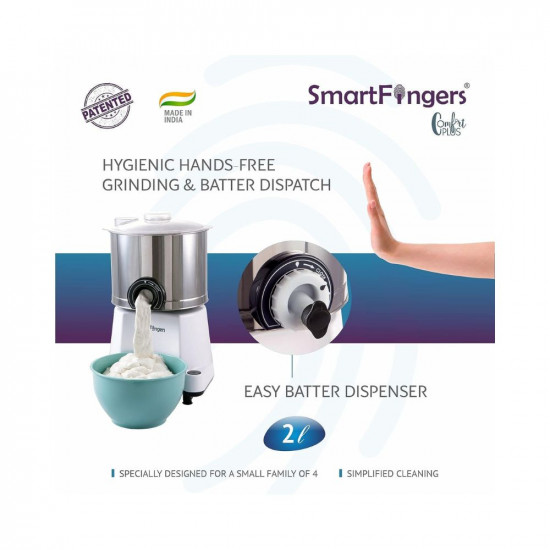 SmartFingers Comfort Plus Table Top Magic Wet Grinder 230V 50hz, 2 Liter, White