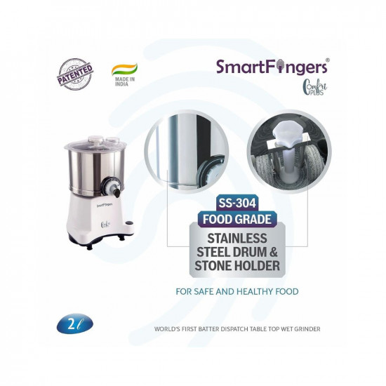 SmartFingers Comfort Plus Table Top Magic Wet Grinder 230V 50hz 2 Liter White