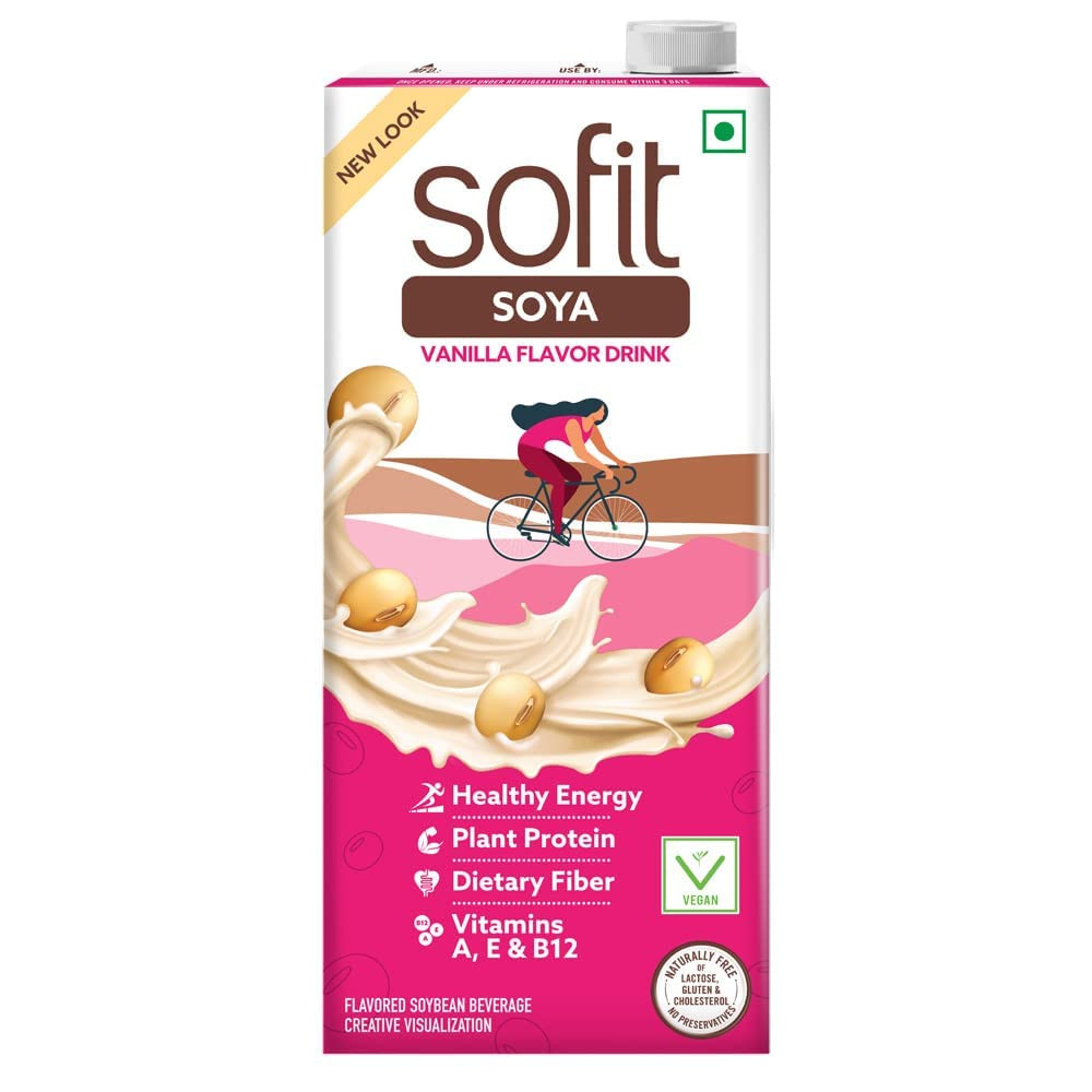 Sofit Soya Drink Vanilla, 1000ml| Vegan Drink |Enriched with plant protein, dietary fibers, vitamins and calcium | Lactose Free | Gluten Free | Preservatives Free