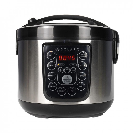 SOLARA Electric Rice Cooker - Cool Touch MultiPurpose Cooker and Food Steamer  Digital Rice Cooker  4 Cups 8 Cups Cooked with Steam  Rinse Basket  Stainless Steel Silver