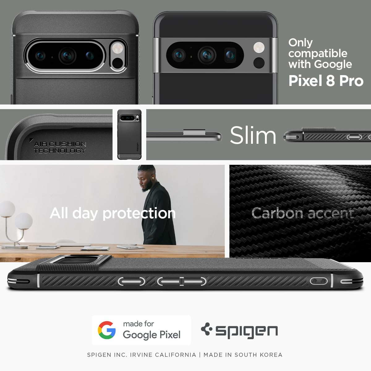 Spigen Rugged Armor Back Cover Case Compatible with Google Pixel 8 Pro (TPU
