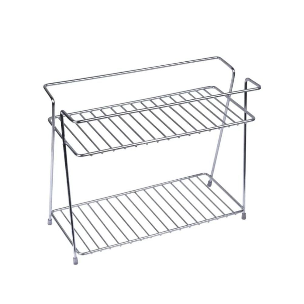 Stainless Steel 2 Layer Corner Storage Rack for Kitchen (Silver, 1 Pc)