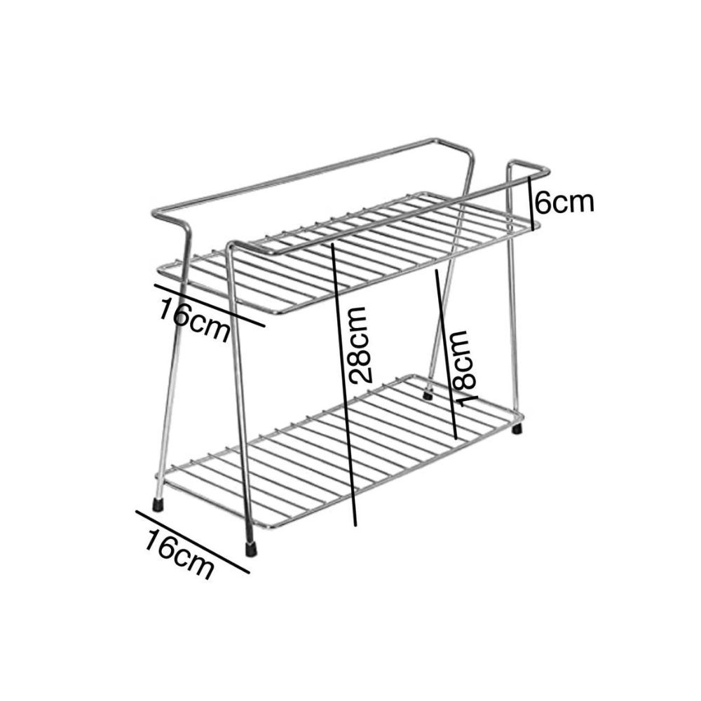 Stainless Steel 2 Layer Corner Storage Rack for Kitchen (Silver, 1 Pc)