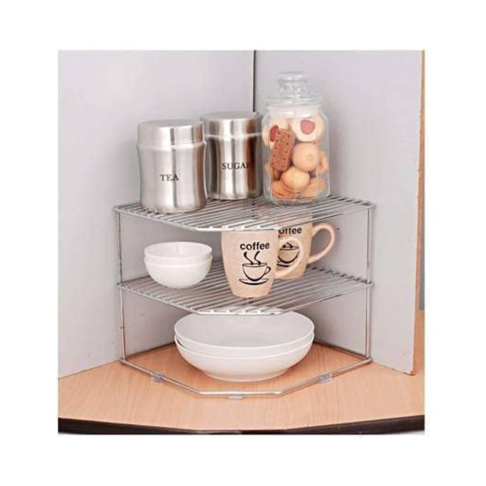 Stainless Steel 3-Tier Storage Rack for Corners (Silver)