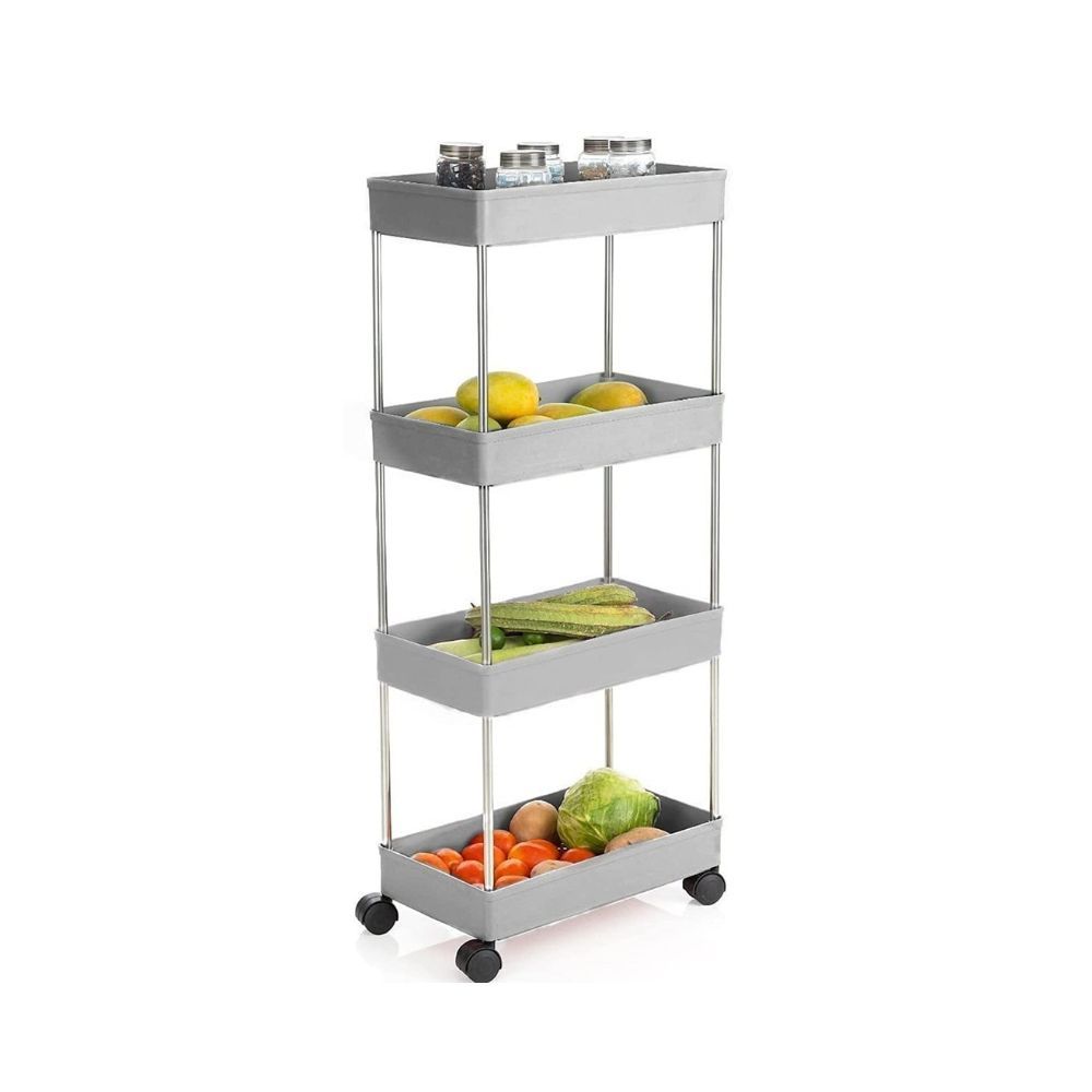 Stainless Steel Fruit & Vegetable Stand Kitchen Trolley (4 XL, GRAY)