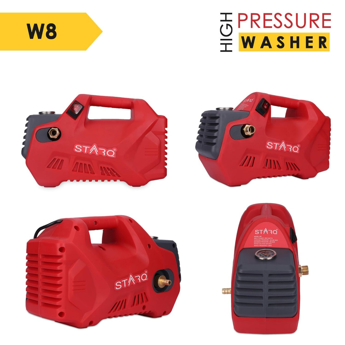 STARQ W8 2800W  280 Bar  Portable Heavy Duty High Pressure WasherCleaner  Red