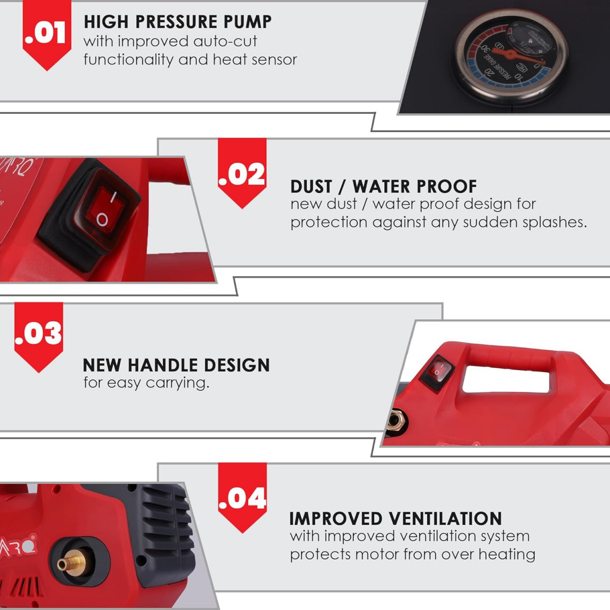 STARQ W8 2800W  280 Bar  Portable Heavy Duty High Pressure WasherCleaner  Red