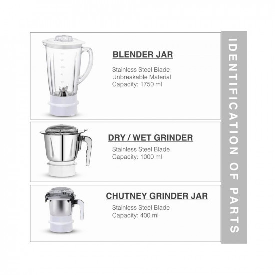 Sujata Powermatic Maxima 900 Watts 4 In 1 Juicer Mixer Grinder With 3 Jars White