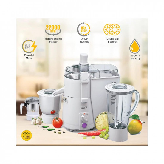 Sujata Powermatic Maxima 900 Watts 4 In 1 Juicer Mixer Grinder With 3 Jars White