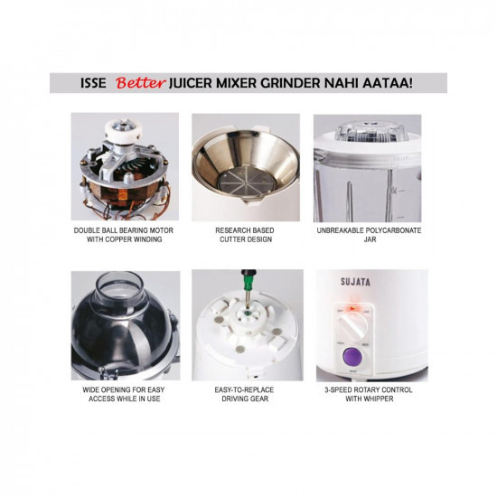 Sujata Powermatic Maxima 900 Watts 4 In 1 Juicer Mixer Grinder With 3 Jars White