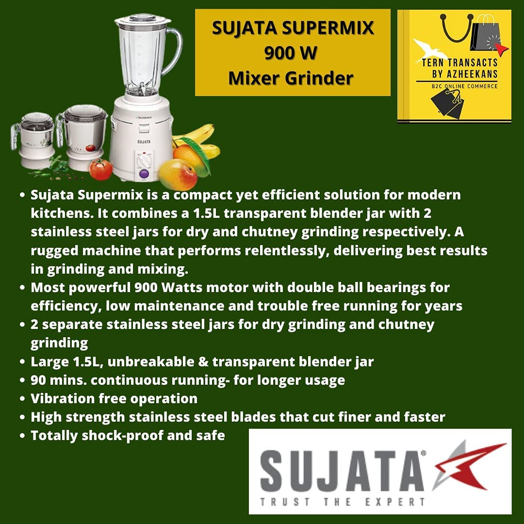 Sujata Supermix Mixer Grinder 900 Watts 3 Jars White White1