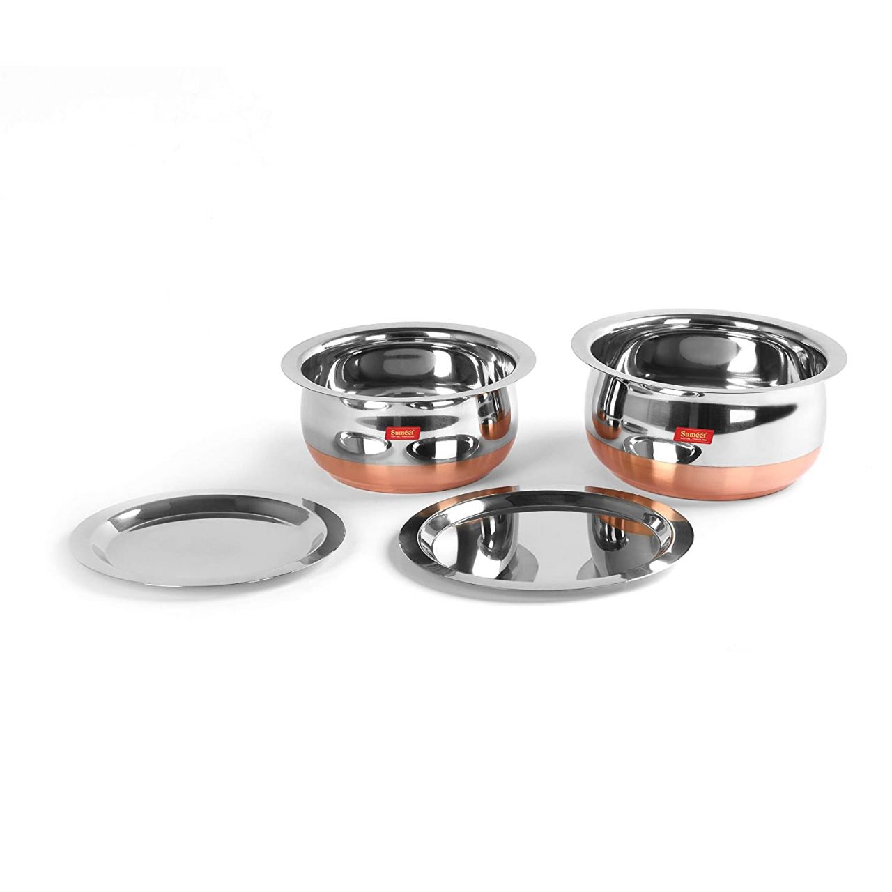 Sumeet Stainless Steel Copper Bottom Belly Shape 2 Pc Tope / Cookware/ Pot Set with Lid 1.4Ltr, 1.75Ltr (Silver)