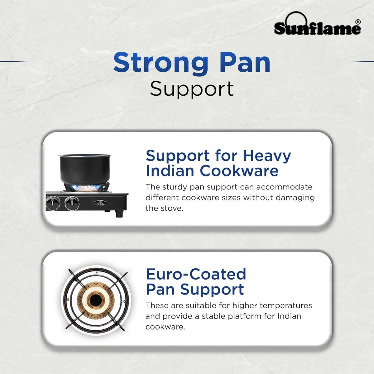 Sunflame Pride 4 Burner Gas Stove  2-Years Product Coverage  2 Medium and 2 Small Brass Burners  Ergonomic Knobs  Easy to Maintain  Toughened Glass Top  PAN India Presence  Black