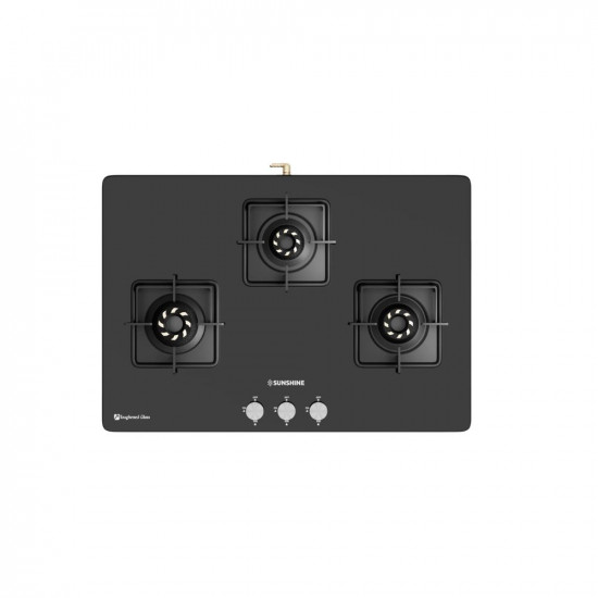 Sunshine Slimmest Magnite 3 Burner Glass Hob Top Cooktop Manual Ignition  ISI Certified  2 Years General Warranty Burner Gas Valve and Glass - 5 Years