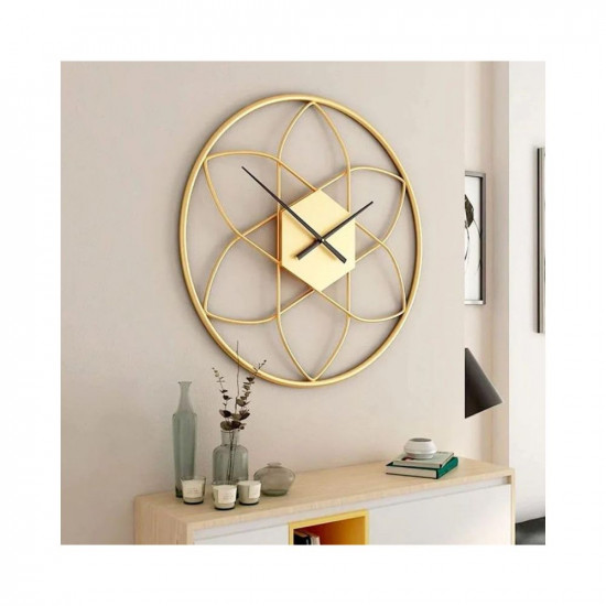 SUNVALLEY 24inch Metal Wall Clock Decorative Iron Metal Hanging Wall Clock for Home/Living Room/Bedroom/Hall/Dining Hall (Gold Flower)