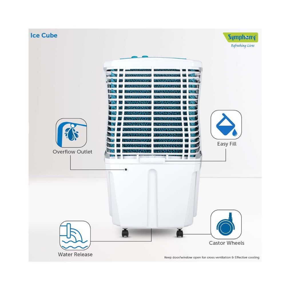 Symphony Ice Cube 27 Personal Air Cooler For Home with Powerful Fan, 3-Side Honeycomb Pads
