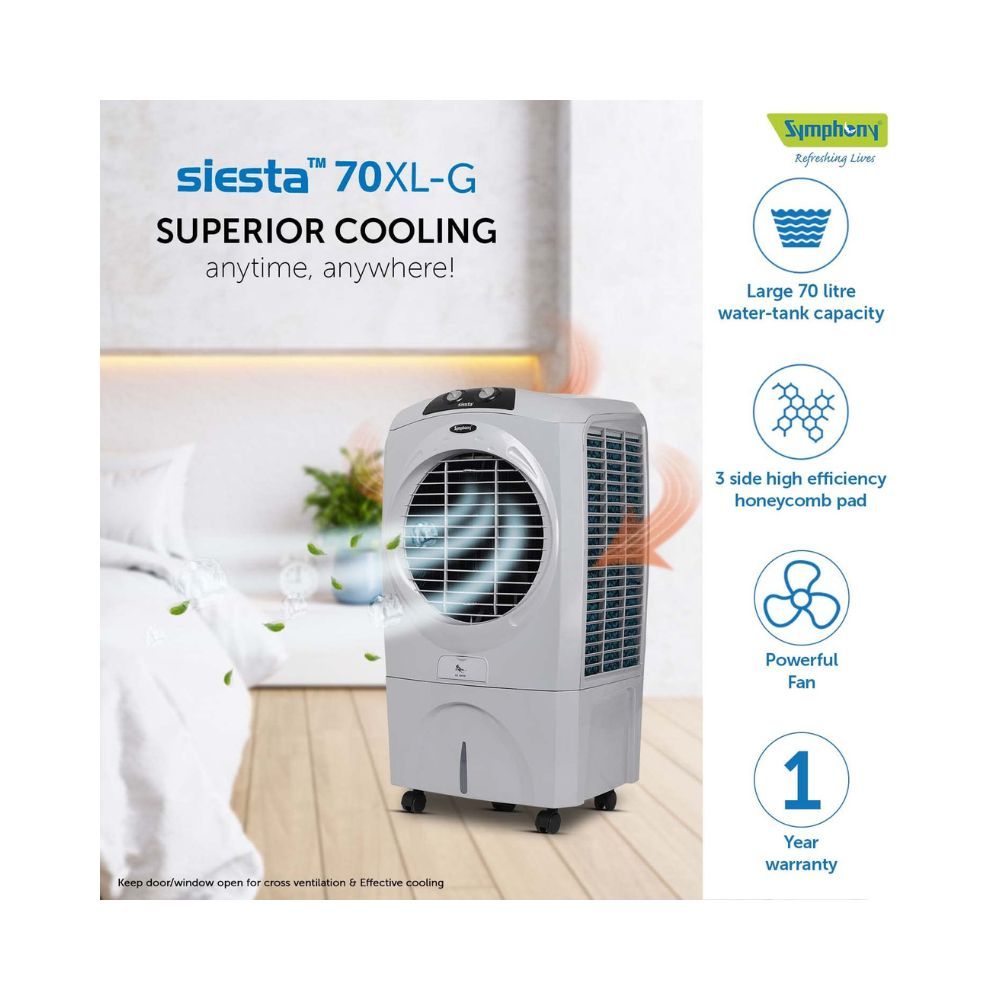 Symphony Siesta 70 XL Desert Air Cooler For Home with Honeycomb Pads