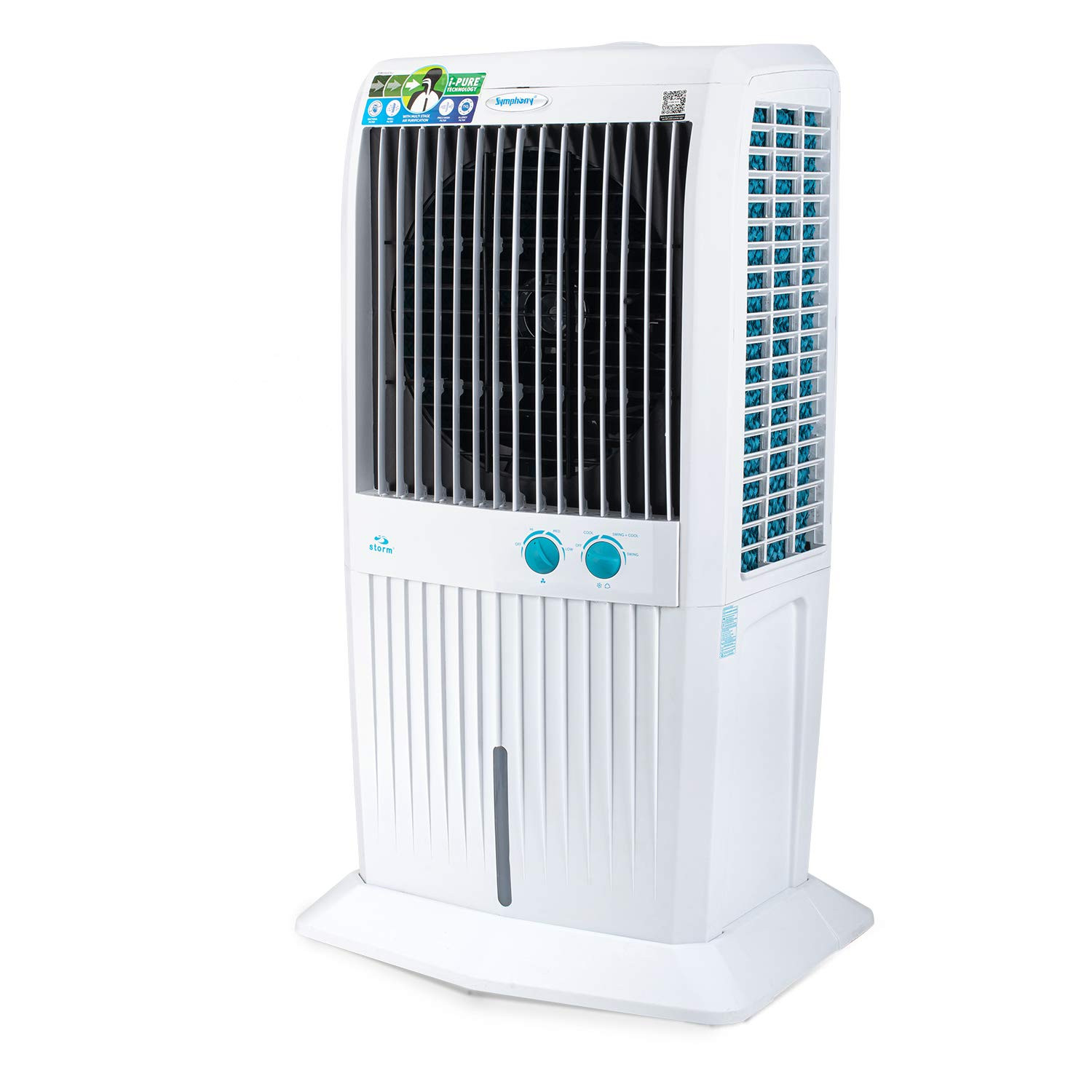Symphony Storm 70 XL Desert Tower Air Cooler 70-litres with Multistage Air Purification Powerful Fan 3-Side Honeycomb Pads Automatic Vertical Swing  Low Power Consumption White