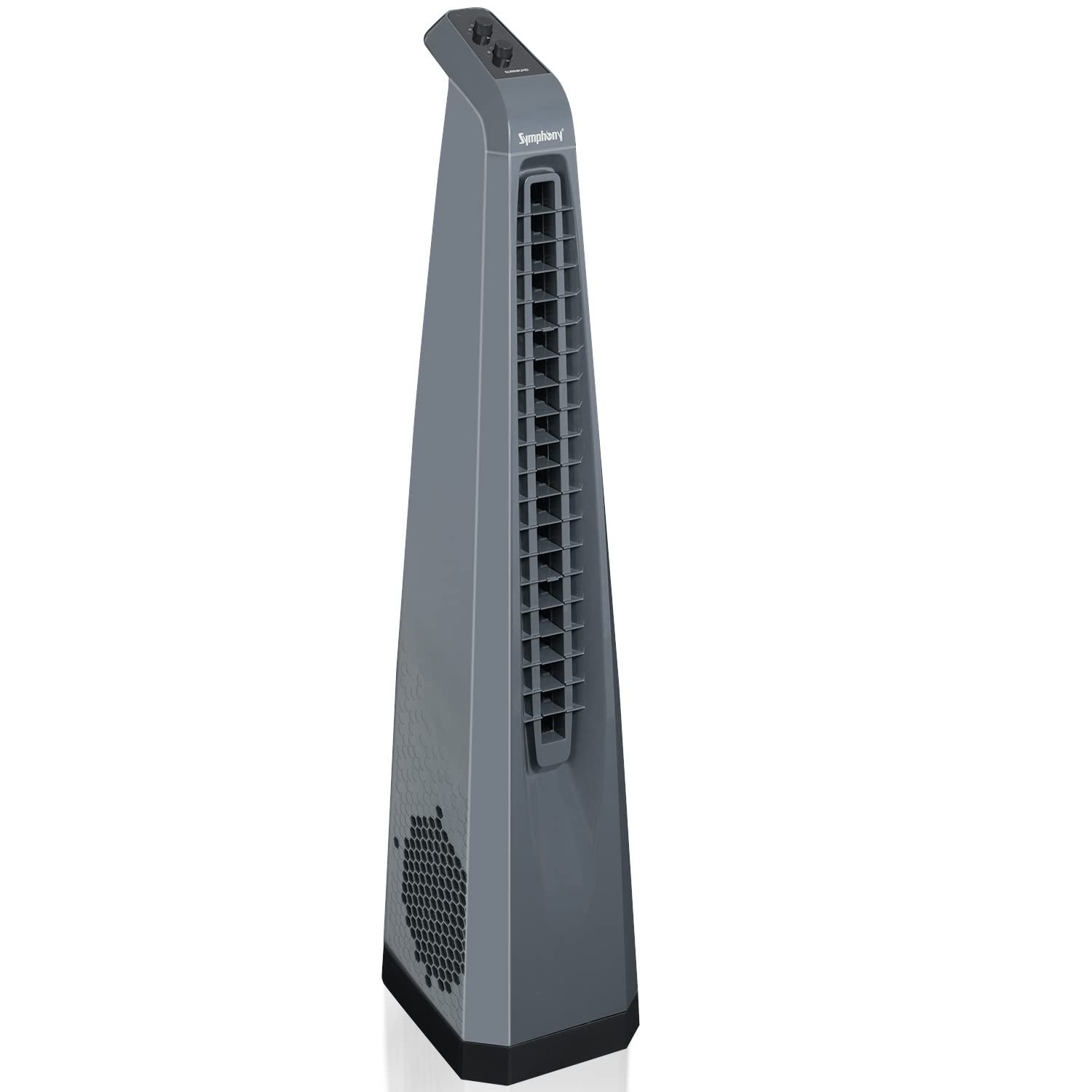 Symphony Surround High Speed Bladeless Technology Tower Fan for Home With Swivel Action Dust Filter and Low Power Consumption Grey