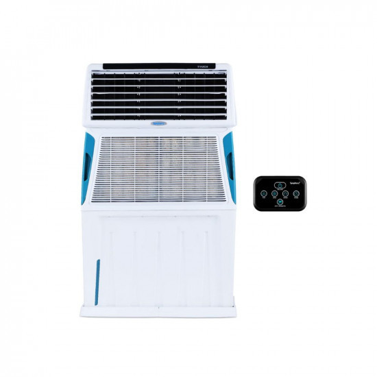 Symphony Touch 110 Personal Air Cooler For Home with 3-Side Cooling Pads Powerful Blower i-Pure Technology Digital Touchscreen and Voice Assistance 110L White