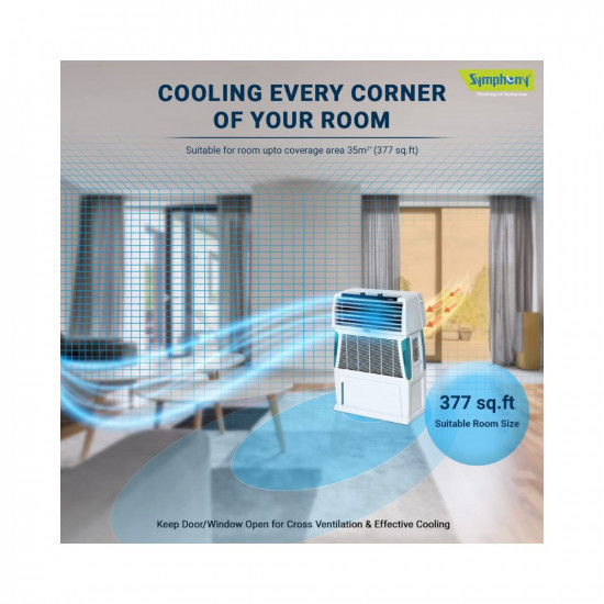 Symphony Touch 110 Personal Air Cooler For Home with 3-Side Cooling Pads Powerful Blower i-Pure Technology Digital Touchscreen and Voice Assistance 110L White