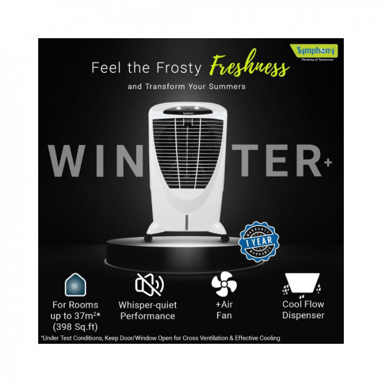 Symphony Winter Desert Air Cooler for Home with Aspen Pads Cool Flow Dispenser and Low Power Consumption 56L White