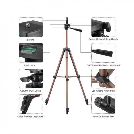 Syvo WT 3130 Aluminum Tripod (133CM), Universal Lightweight Tripod with Mobile Phone Holder Mount & Carry Bag for All Smart Phones, Gopro, Cameras