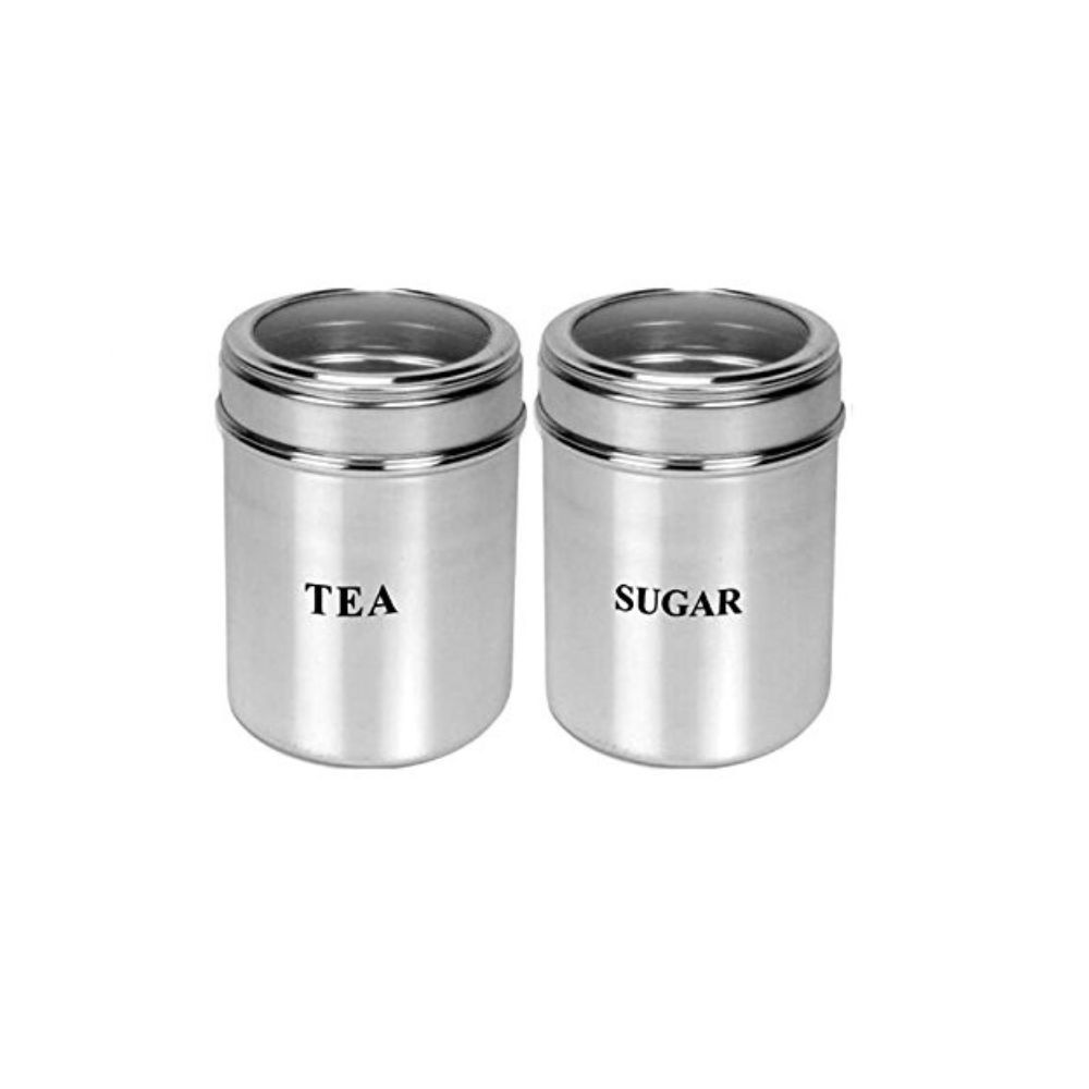 Tea And Sugar See Through Canisters Container (Silver)